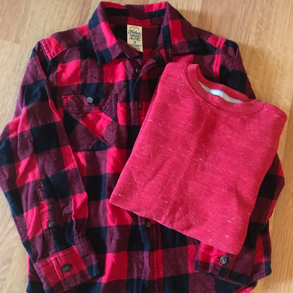 Flannel and Long-sleeve Set, size 7-8